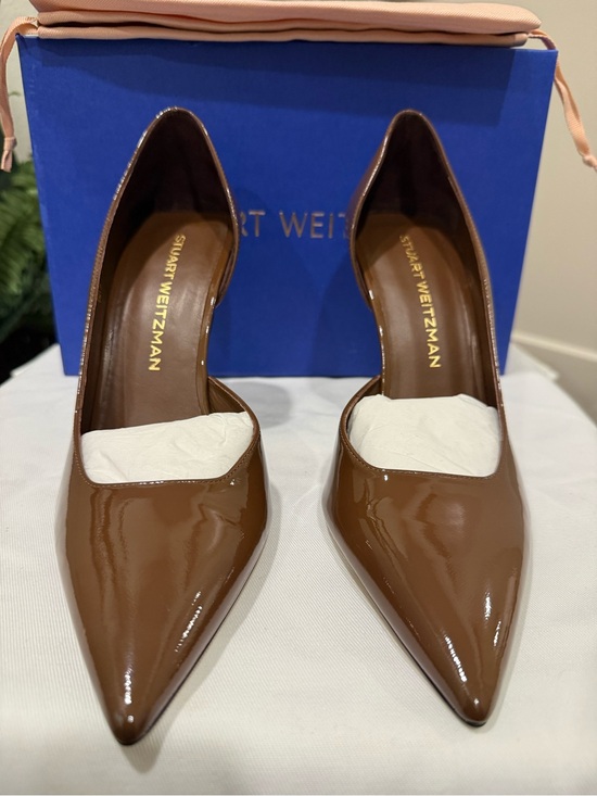 Stuart Weitzman Shoes - Stuart Weitzman Cognac Patent Leather Pointed-Toe Pumps
